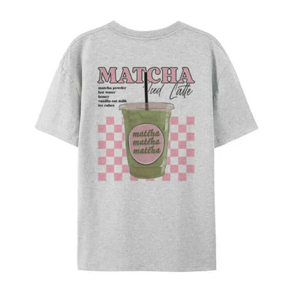 Y2K Aesthetic Matcha Latte Back Print T-Shirt Cute Matcha Lover T Shirt Egirl Loose Retro Streetwear Tops Women Fashion Clothing