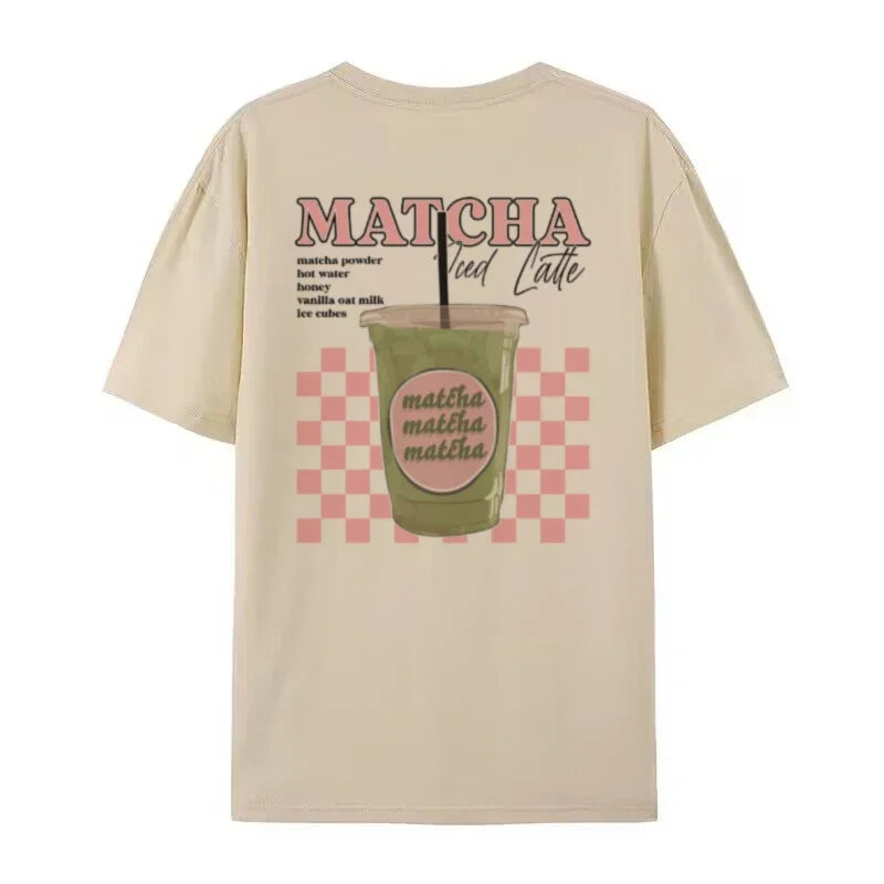 Y2K Aesthetic Matcha Latte Back Print T-Shirt Cute Matcha Lover T Shirt Egirl Loose Retro Streetwear Tops Women Fashion Clothing