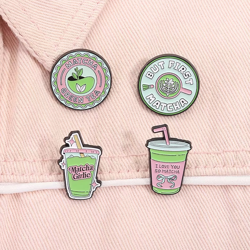 Matcha Girlie Enamel Pins I Love You so Matcha but First Matcha Matcha Lovers Brooches Lapel Badge Jewelry Gifts for Friends