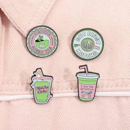 Matcha Girlie Enamel Pins I Love You so Matcha but First Matcha Matcha Lovers Brooches Lapel Badge Jewelry Gifts for Friends