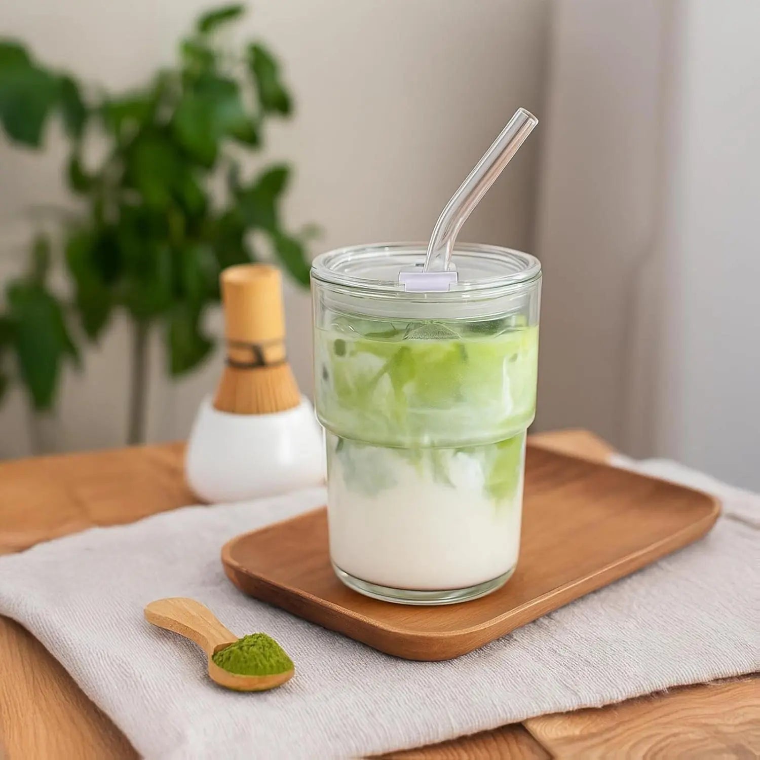 [New Deal] 13Oz Glass Tumbler with Straw and Lid Sealed, Carry on Reusable Iced Coffee Cups,Thick Wall Glass Coffee Drinking Glassware Cups
