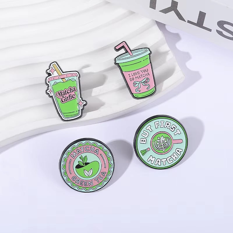 Matcha Girlie Enamel Pins I Love You so Matcha but First Matcha Matcha Lovers Brooches Lapel Badge Jewelry Gifts for Friends