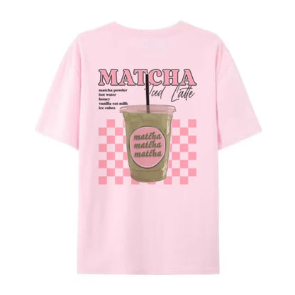Y2K Aesthetic Matcha Latte Back Print T-Shirt Cute Matcha Lover T Shirt Egirl Loose Retro Streetwear Tops Women Fashion Clothing