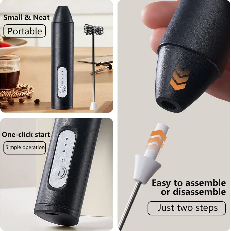Wireless Electric Milk Frothers USB Recharge 3 Speeds Handheld Milk Foamer Mini Blender for Coffee Cappuccino Foam Maker Whisk