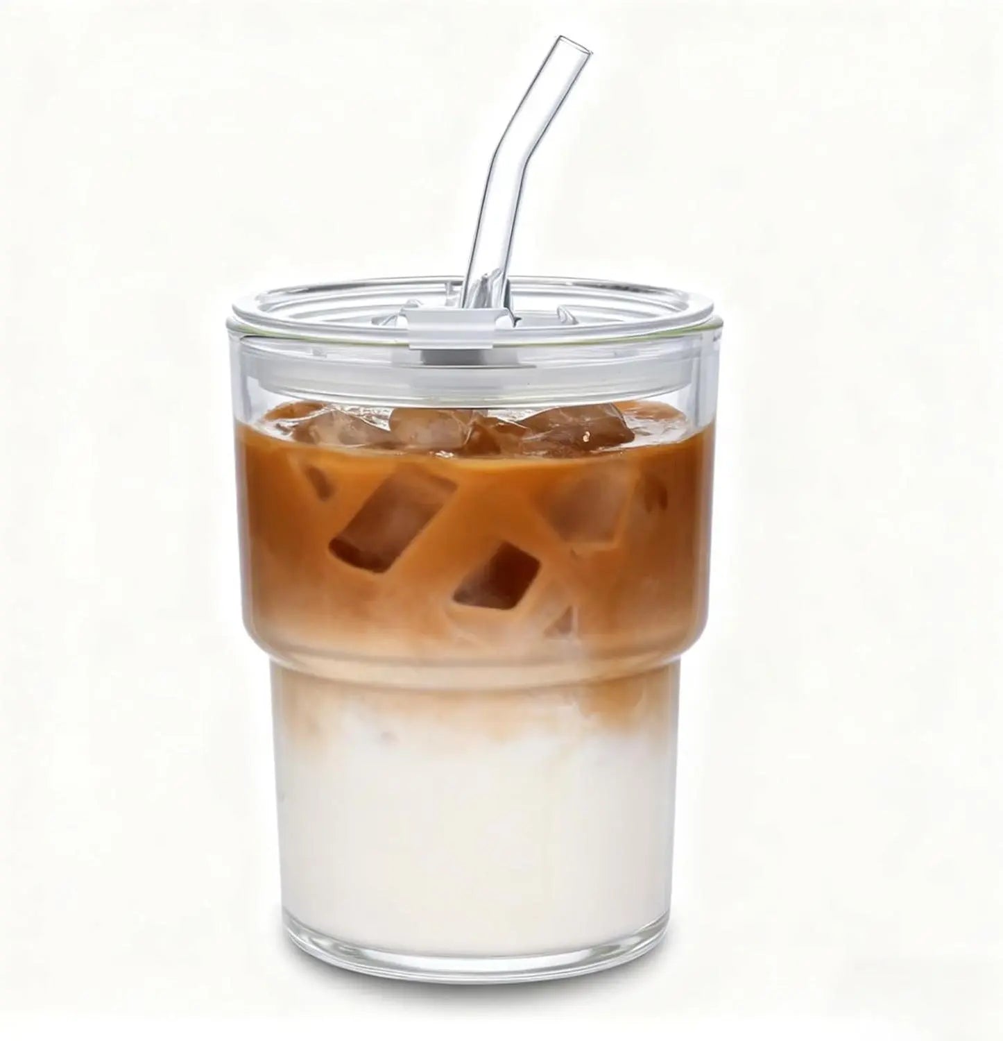 [New Deal] 13Oz Glass Tumbler with Straw and Lid Sealed, Carry on Reusable Iced Coffee Cups,Thick Wall Glass Coffee Drinking Glassware Cups