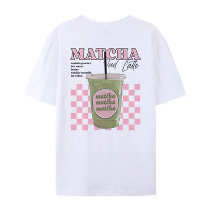 Y2K Aesthetic Matcha Latte Back Print T-Shirt Cute Matcha Lover T Shirt Egirl Loose Retro Streetwear Tops Women Fashion Clothing