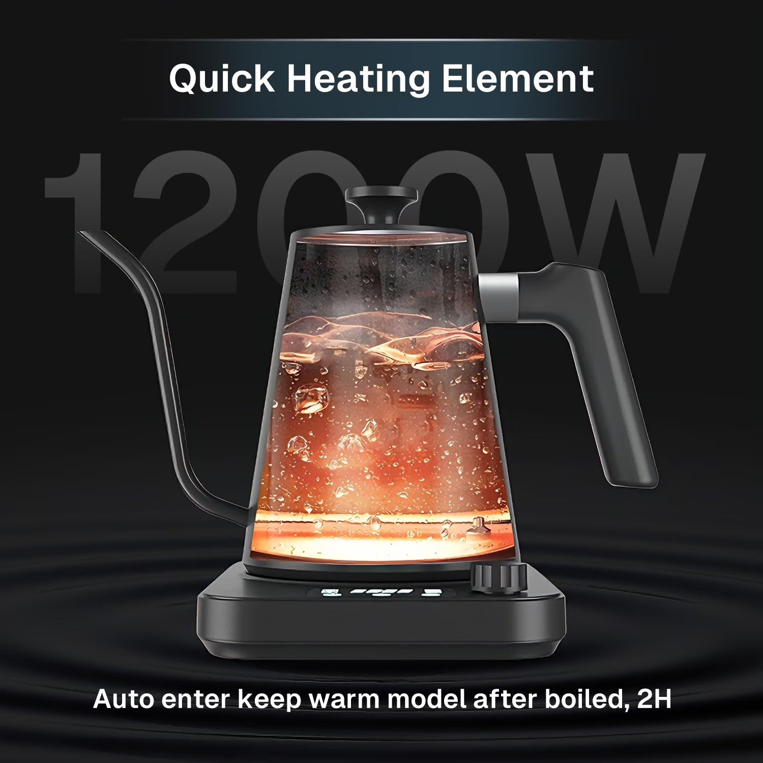 Gooseneck Electric Kettle, 1.0L Gooseneck Kettle,±1℉ Precise Temperature Control,1200W Pour over Electric Kettle for Coffee & Tea,Black