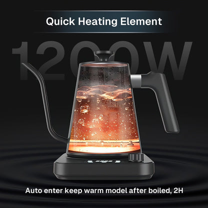 Gooseneck Electric Kettle, 1.0L Gooseneck Kettle,±1℉ Precise Temperature Control,1200W Pour over Electric Kettle for Coffee & Tea,Black