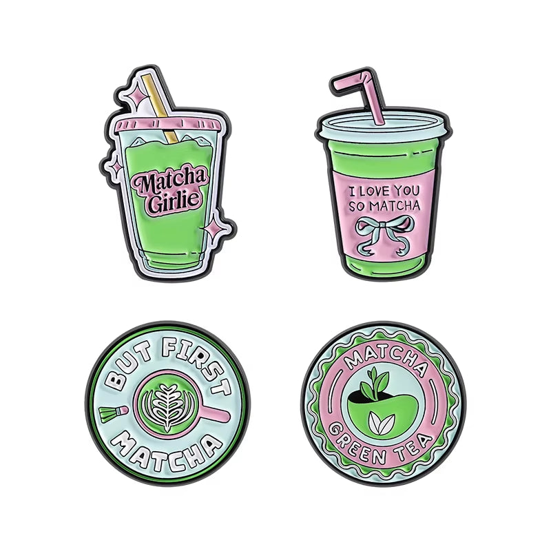 Matcha Girlie Enamel Pins I Love You so Matcha but First Matcha Matcha Lovers Brooches Lapel Badge Jewelry Gifts for Friends