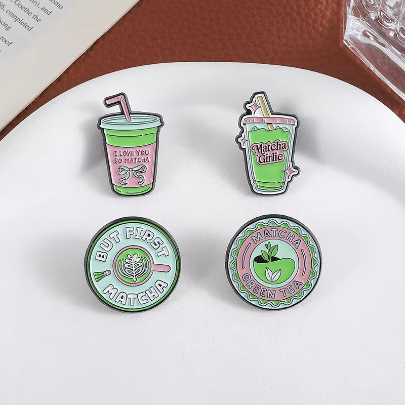 Matcha Girlie Enamel Pins I Love You so Matcha but First Matcha Matcha Lovers Brooches Lapel Badge Jewelry Gifts for Friends