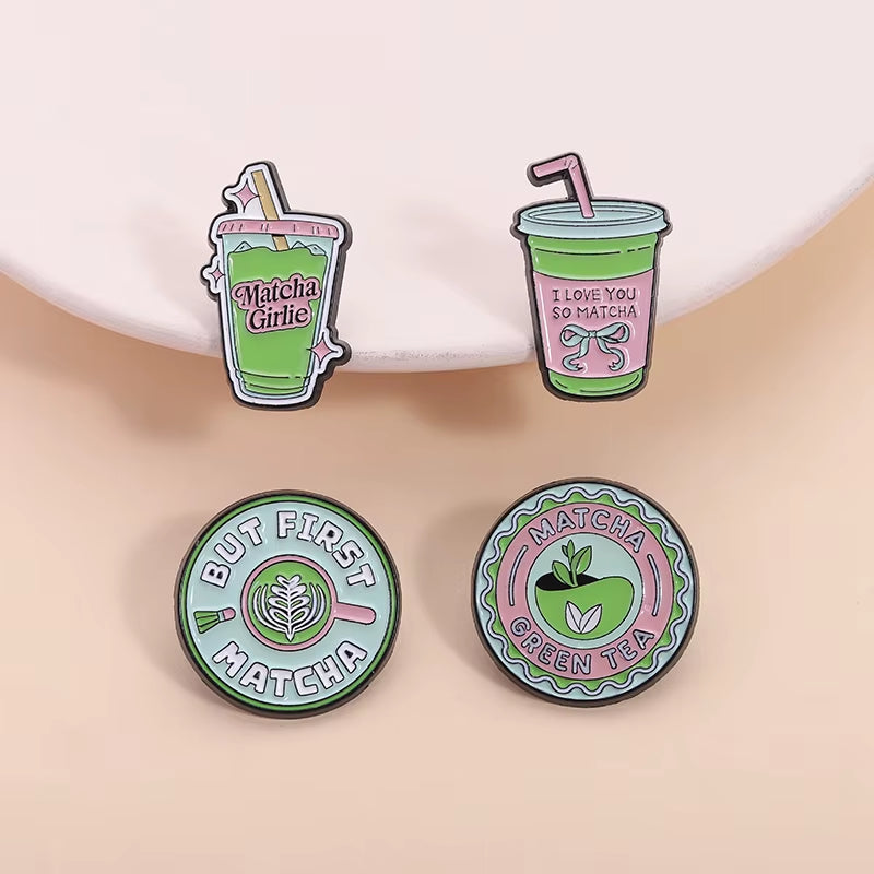 Matcha Girlie Enamel Pins I Love You so Matcha but First Matcha Matcha Lovers Brooches Lapel Badge Jewelry Gifts for Friends