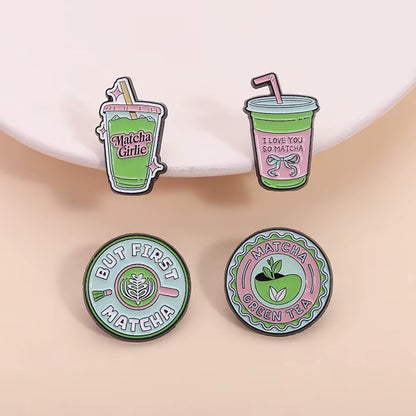 Matcha Girlie Enamel Pins I Love You so Matcha but First Matcha Matcha Lovers Brooches Lapel Badge Jewelry Gifts for Friends