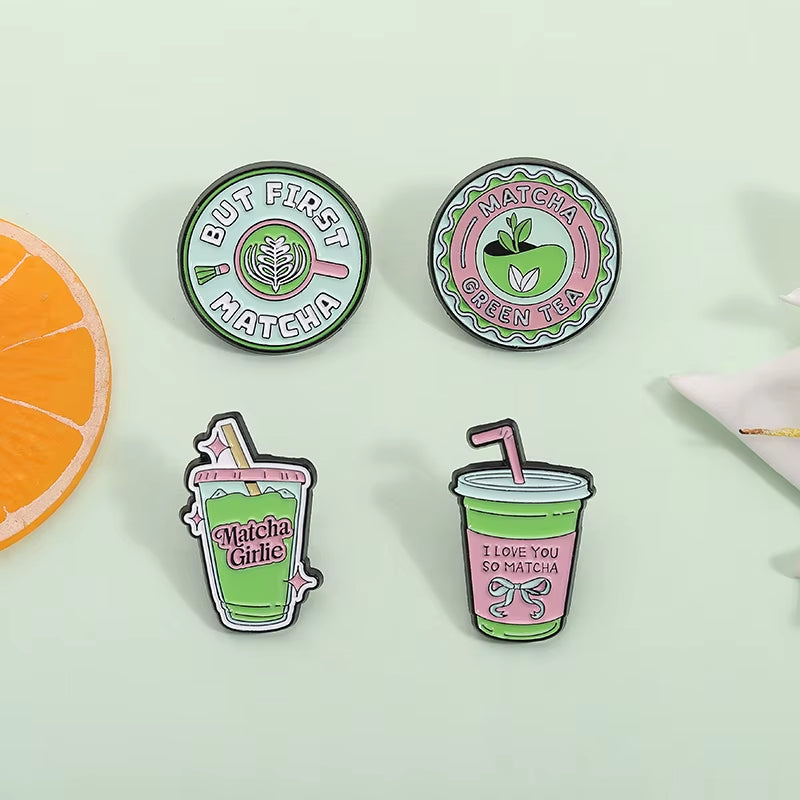 Matcha Girlie Enamel Pins I Love You so Matcha but First Matcha Matcha Lovers Brooches Lapel Badge Jewelry Gifts for Friends
